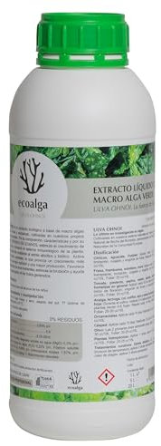 EcoAlga Abono Líquido Fertilizante Alga Ulva Premium Plantas Cultivos 1L. Orgánico y Universal: Huerto, Jardín, Césped, Interior. Rendimiento Todas Fases. Crecimiento, Resistencia, Foliar, Enraizante