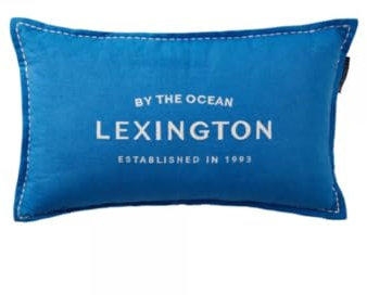 LEXINGTON Logo Embroidered Linen/Cotton 50x30 Pillow, Blue/White, 30x50cm