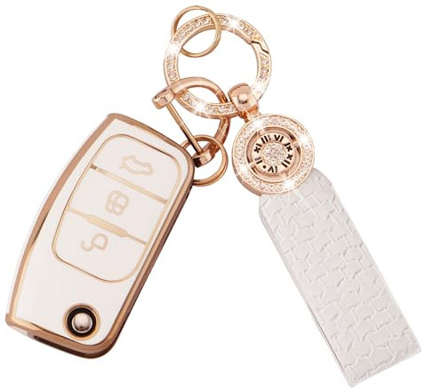 Koaudb Autoschlüssel Hülle Passt für Ford Focus Fiesta Galaxy Kuga C-Max S-Max Mondeo MK4 3 Tasten Schlüsseletui TPU Schlüsselhülle Auto Schlüssel Cover mit Schlüsselanhänger (C-Frd-3F)