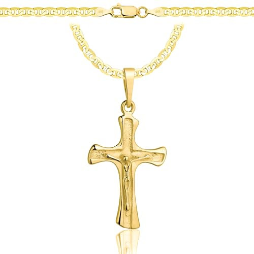 AMAR OPRAVA Gold Damen/Herren Kette mit einem 925/585 Kreuz, original geflochten, Breite 3,8 mm, Goldkette- Halskette, kreuz kette gold 585, 45 cm