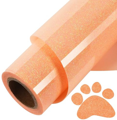 ​TORC Orange Glitter HTV Orange Heat Transfer Vinyl HTV Rolls, 12 x 6 ft Iron on Vinyl for T Shirts Orange Glitter HTV Vinyl for All Cutter Machines Easy to Cut & Weed for Heat Vinyl Design 1 Roll