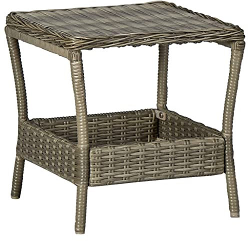 Beistelltisch für den Außenbereich, mit Stauraum, 45 cm, quadratisch, Rattan-Geflecht, Couchtisch für Pool, Garten, Balkon, wetterbeständig, Braun