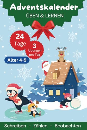 Lernen und rätseln Adventskalender ab 4 Jahren: Denk- und Malspiele - 24 Tage Rätselspaß bis Weihnachten