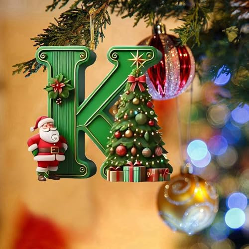 Weihnachtsdeko Weihnachtsanhänger Christmas Decorations Weihnachtsmann 2D Acryl 26 Buchstaben Anhänger Weihnachtsdeko Saisonale Dekoration für Wohnzimmer Schlafzimmer (K)