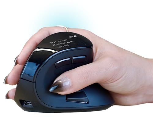 Ergodriven Om Handshake Souris verticale | Souris ergonomique sans fil | Rechargeable | Commutateurs micro-force à clic silencieux | Écran OLED | Réduit la tension et la fatigue | Compatible PC et Mac