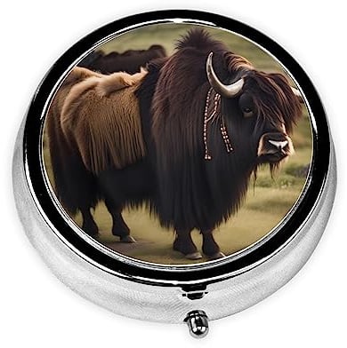 Mighty Highland Yak Runde Pillendose, tragbarer täglicher Medikamenten-Organizer, reisefreundliches Design