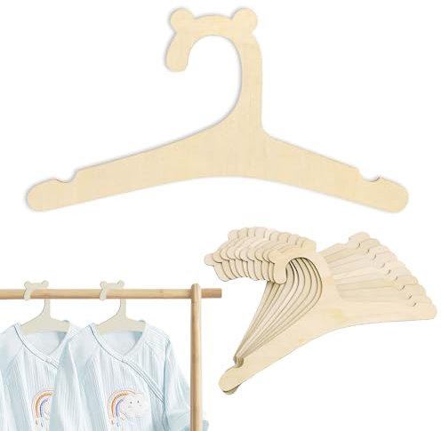 EuAcesry Perchas Infantiles de Madera, 10 Pcs Perchas Ropa Bebe Recien Nacido, Bonita Forma de Oso, diseño Acanalado, para decoración, Colgar Ropa (12,1 x 22,8 cm)