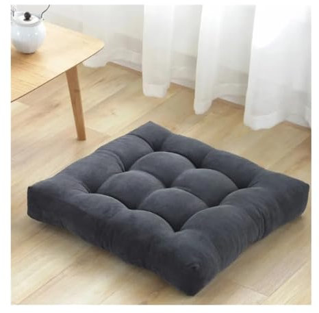 MNEVZX Stuhlkissen Sitzkissen Bodenkissen Sitzgelegenheiten für Erwachsene und Kinder Getuftetes Cord-Stuhlkissen für Tatami-Wohnzimmer-Meditations-Bodenkissen(Square Dark Grey,53x53cm)