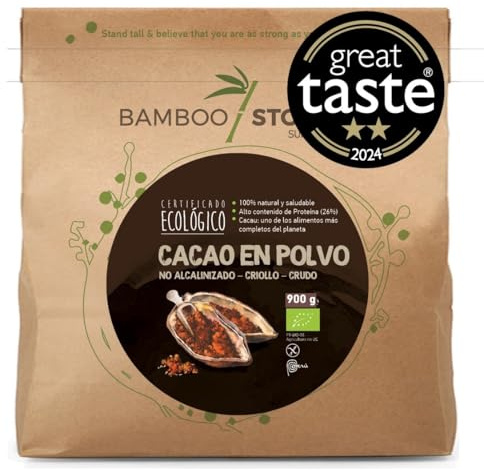 100% CRUDO | Cacao Polvere | BAMBOO STORY | Biologico | 100% Perù | Creolo Premium | Great Taste Award | Non Alcalinizzato | 900g | Puro | Senza Zucchero | Grasso 18%