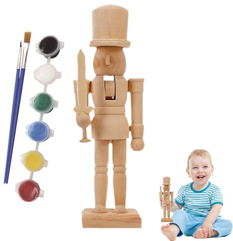Wooden Unpainted Nutcracker Soldier - Unfinished Nutcracker Figures, Paint Your Own Nutcracker Figures | Paintable Blank Nutcracker, Wood Nutcracker Unfinished for Desktop, Windowsill, Shelf