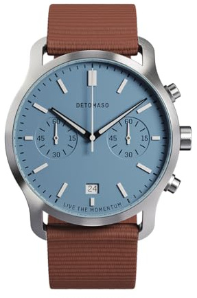 DeTomaso Herrenuhr Sorpasso Chronograph in Minty Blue - Armbanduhr an rotem Ocean Plastic-Armband - aus 316L Chirurgenstahl mit einem Quarzuhrwerk & saphirgehärtetem Mineralglas – 42 mm