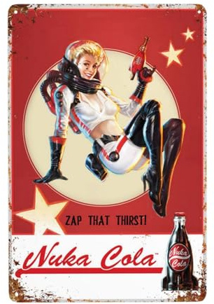 Vintage Metallschild, Nuka Cola Blechschild, lustiges Dekor Poster für Zuhause, Mann, Höhle, Bar, Garten, Garage, Wandschild, Eisenschilder, 20 x 30 cm