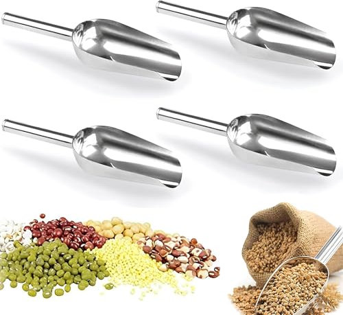4 Pcs Eisschaufel aus Edelstahl, Edelstahl Schaufel, Mehlschaufel, Praktischer Löffel für Küche/Bar/Garten/Supermarkt, für Mehl, Eiswürfel, Essen, Kandiszucker, Bohnen (12 Zoll)