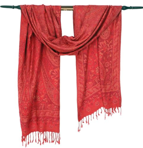 GURU SHOP Indischer Schal, Stola mit Paisley Muster, Schultertuch | Wunderbar weicher Schal aus 100 % Viskose, vielseitig kombinierbar, seidig leicht, beidseitig tragbar, elegantes Design.