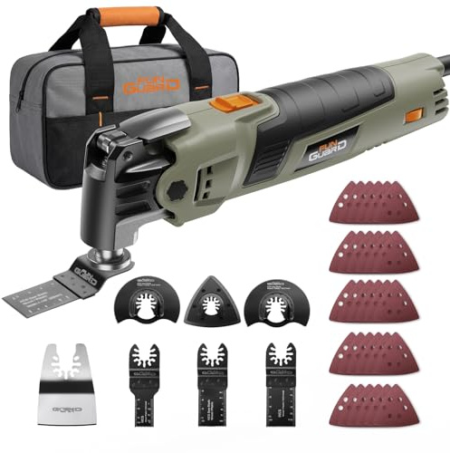 Funguard Oszillationswerkzeug 400W 6-Gang, 4,5°Winkel, 38-teiliges Set | multifunktionswerkzeug, 15000–22000 RPM, stoßdämpfend, Schnellwechselsystem, für Schneiden, Schleifen, Fräsen, Schaben.