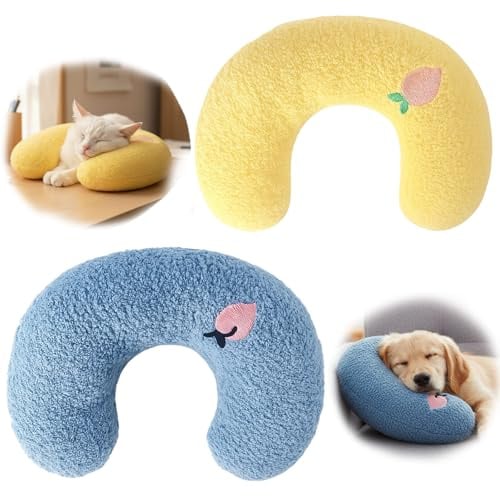 SongBuydn Valerian Pillow for Cats, 2 Pack Cat Pillows with Soft Plush Pet Pillow for Sleep and Relaxation, Blue and Yellow, 27 x 17 x 6 cm