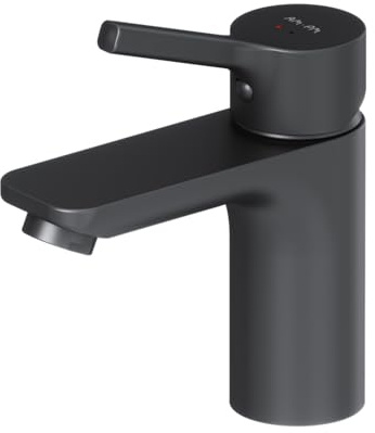 Einhebel-Waschtischarmatur, Waschbeckenarmatur, Wasserhahn Bad Schwarz Matt für Waschbecken, Waschtischmischer Kurzer Auslauf Höhe 79mm, Einhandmischer Mischbatterie Badezimmer, AM.PM X-Joy S FXB02122