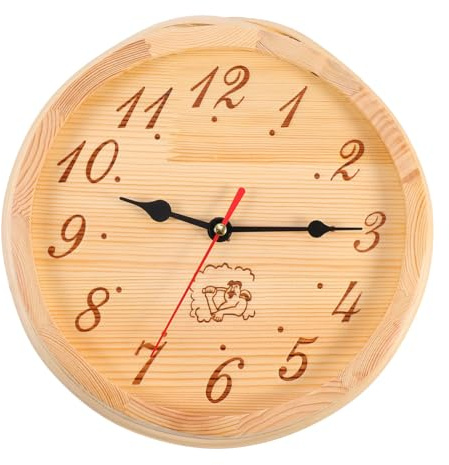 NUOBESTY Holzuhr Saunauhr Wanduhr aus Holz mit Haken Hitzebeständig und Ablesbar Dekorative Uhr für Saunaräume Zimmer Wohnzimmer Yogaraum