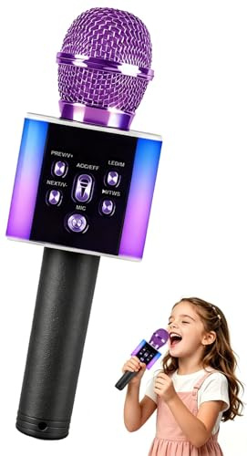 Huedbeads Wireless Bluetooth Microphone with 7-Color LED Lights - 2-in-1 Karaoke Mic & Bluetooth Speaker,Karaoke Gift for Kids/Adults (purple)