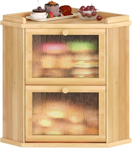HOOBRO Panera, Caja para Pan de Bambú, Doble Nivel, con Compartimento Superior, para Cocina y Comedor, 32 x 32 x 44 cm, Natural EYL19MB01