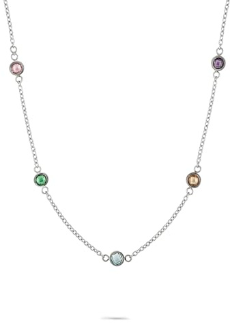 Tamaris Schmuck für Damen, Halskette aus Edelstahl mit verschiedenen bunten Zirkoniasteinen, sommerlicher Look zum kombinieren, wasserfest