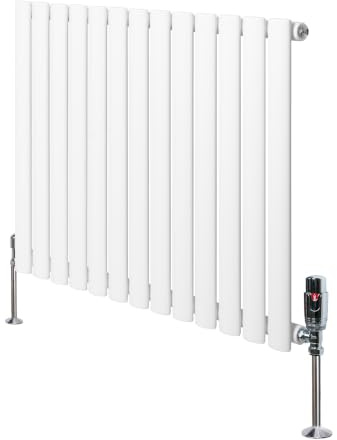 Radiateur à Colonnes Ovales & Vannes 1 Panneau 600 x 780 mm en Acier Carbone Blanc Chauffage Centrale Moderne Horizontale Monté Sur Mur Cuisine [Brosse de Nettoyage & Supports INCLUSES]