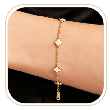 EPIRORA Gold Bracelet for Women Girls, 14K Gold Plated Trendy Non Tarnish Bracelets with Cubic Zirconia Four Leaf Clover Flower Charm Bracelet for Wedding Prom Brides Jewellery Birthday Gifts