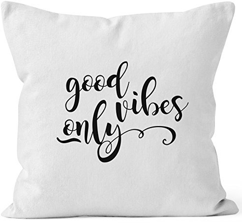 MoonWorks Kissenbezug Good Vibes only Kissen-Hülle Deko-Kissen 40x40 Baumwolle weiß Pullover