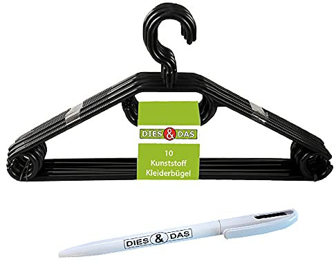 DIES&DAS 10-500 Stück (200 Schwarz) || Made in EU || schwarz oder weiß Kunststoff Kleiderbügel Kugelschreiber im Wert von 2,90 mit antirutsch Rillen - Hosensteg - Krawattenhalter - Rockaufhängekerben