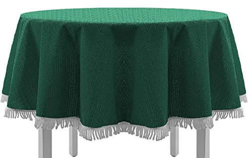 EXKLUSIV HEIMTEXTIL Gartentischdecke mit Fransen Tischdecke Classic Outdoor PVC Weichschaum rutschhemmend für Garten, Balkon, Terrasse 160 cm rund grün