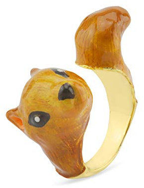 Monkimau Damen Ringe Eichhörnchen aus Messing Gold plattiert mit Emaille handbemalt