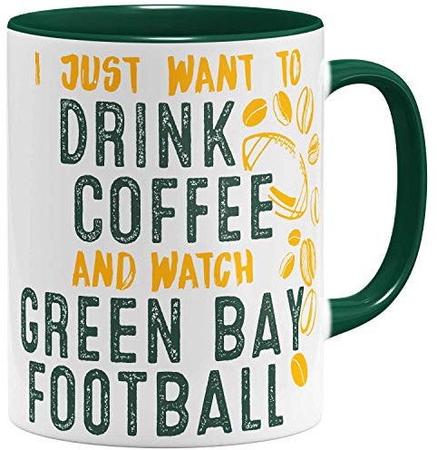 OM3® - Green-Bay-Coffee - Tasse | Keramik Becher | American Football Mug | 11oz 325ml | Beidseitig Bedruckt | Grün