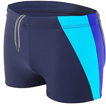 Aquarti Maillot de Bain pour Homme Boxer de Natation Sportif, Bleu Foncé/Bleu Barbeau/Turquoise, XXL