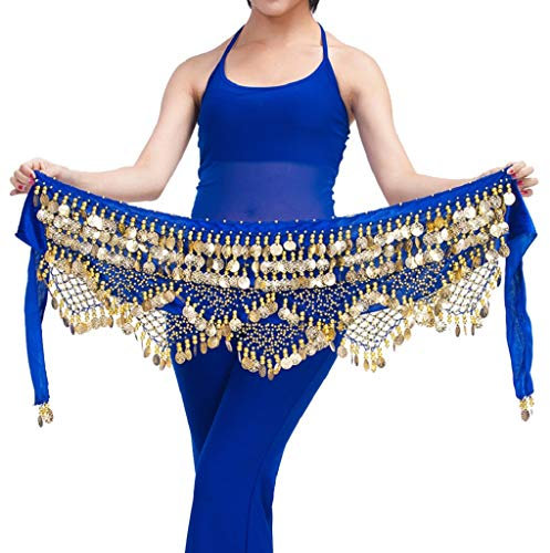 Wuchieal Damen Profi Zumba Rock Bauchtanz Hüfttuch mit Münzen Gürtel Röcke (Dunkelblau, OneSize)
