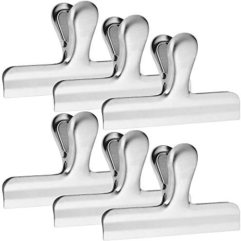 6 Pack Stainless Steel Chip Bag Clips, 4.7 inch Width Food Bag Clips for Food Storage, YuCool Big Durable Paper Seal Grip for Coffee Food Bread Bags, Kitchen Home Office Usage - Sliver