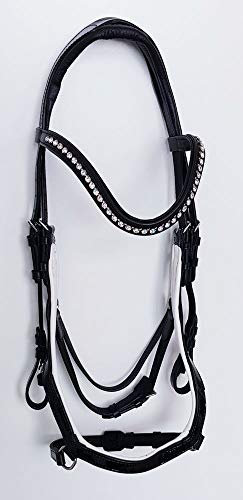 A&M Reitsport Hochwertige Trense 1068 aus Leder mit Strasssteinen und Lack, Neu WB VB, Größe:Vollblut