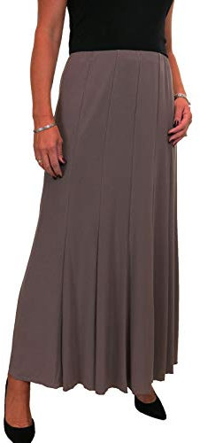 icecoolfashion Women's 38 Long Ankle Length Panel Swing Flare Maxi Skirt Soft Stretch Sheen Fully Lined Taupe 10-22 (XL)