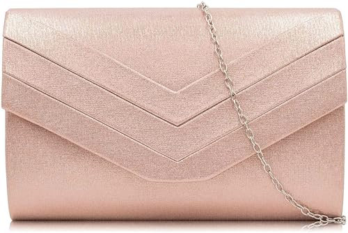 Milisente Clutch-Tasche für Damen, Wildleder-Clutch Taschen für Hochzeit, Schulter-Crossbody Abendtasche, PU-Leder Roségold, 9.4*2.3*5.9 inches, Umhängetaschen