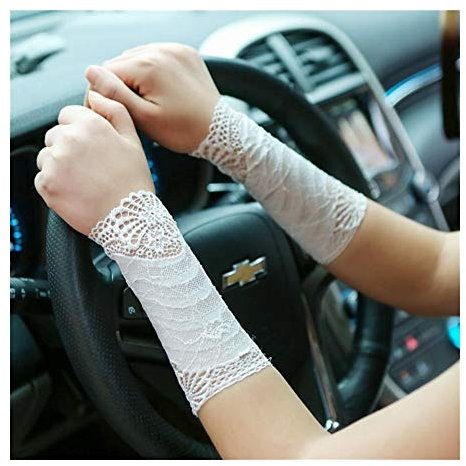 YUNGYE Sommer-Damen Spitze Armlinge Frauen Kurze Stulpe-Handgelenk-Narbe Covered Driving Fingerlose Handschuhe 18cm Kurzen Ärmeln (Color : White, Size : One Size)