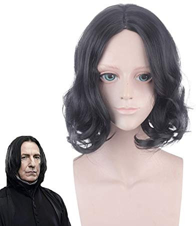 35cm Film Severus Snape Schwarze Perücke Cosplay Professor Snape Lockige Perücke Halloween Rollenspiel Haarkostüme + Perückenmütze