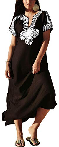 YOUKD été Manches Chauve-Souris Caftan col en v Robe bohème Plage Maillot de Bain Couvrir Maxi Robe pour Les Femmes