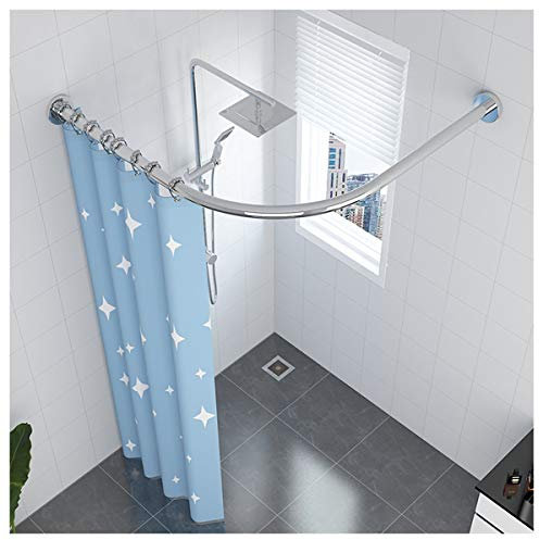 PPGE Home Duschvorhangstangen Ecke Teleskop, Winkel Duschvorhangstange L Form Edelstahl Teleskopstange für Badezimmer, Duschstange with Duschvorhang Ohne Bohren Silver-70 to 95 cm × 70 to 95 cm