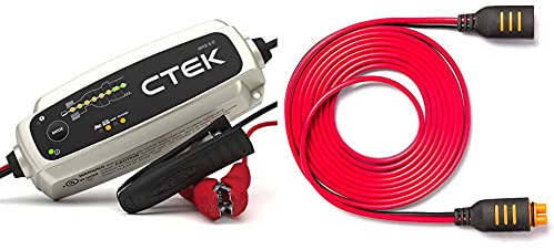 CTEK MXS 5.0 Test and Charge, Intelligent Multi-Function Charger and Tester in One & 56-304 Connect 2.5M Extension: extend the range of your charger