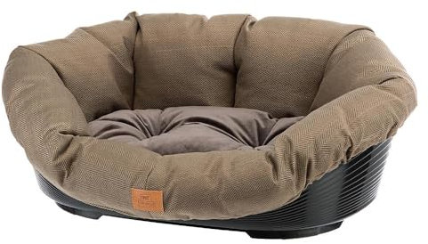 Ferplast Panier Chien et Chat avec Coussin en Coton Lavable, Lit pour Chien et Chat Rembourré, Corbeille en Plastique, Fond Perforé, Antidérapant, 73 x 55 x h 27 cm, Marron Tweed