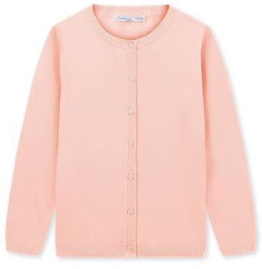 CUNYI Ragazze Girocollo Cardigan Leggero Button-up Cotone Maglia Maglione con Bottoni Scuola Uniforme per Ragazza, Rosa Chiaro 120