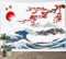 LB Wandteppich Japanisch Wandtuch Große Welle Wandbehang Rote Kirschblüte und Berg Tapisserie für Wohnzimmer Schlafzimmer Wohnheim Wanddeko,200x150cm