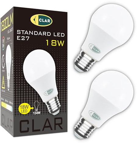 CLAR - LED Birne E27 Extra Hell 18W, Neutralweiß, Ersatz für 150W/120W, Helle Glühbirne (Pack 2)