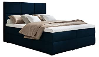 Boxspringbett 160x200 mit 2 Bettkasten - Doppelbett mit Federkernmatratze und Topper - Polsterbett mit Hebemechanismus für Schlafzimmer - Bett mit Kopfteil - Einfach zu Montieren (Blau)