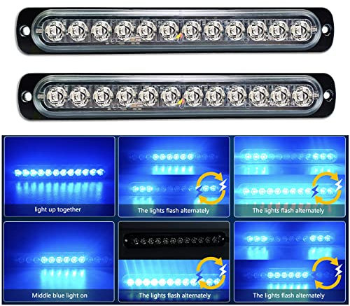 RIGIDON 2 Pcs 7.5 12 LED bleu feu de freinage stroboscopique, 12V 24V Barre lumineuse led pour offroad véhicule voitureutilitaire, bateau, remorque, caravane, Balise clignotante de sécurité