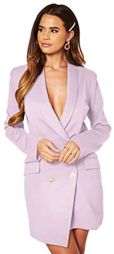 UNIQUE21 Damen-Blazer-Kleid mit gebeizter Reihe, asymmetrisch, elegant, lässig, für Arbeit, Büro, Events, Flieder, XXL
